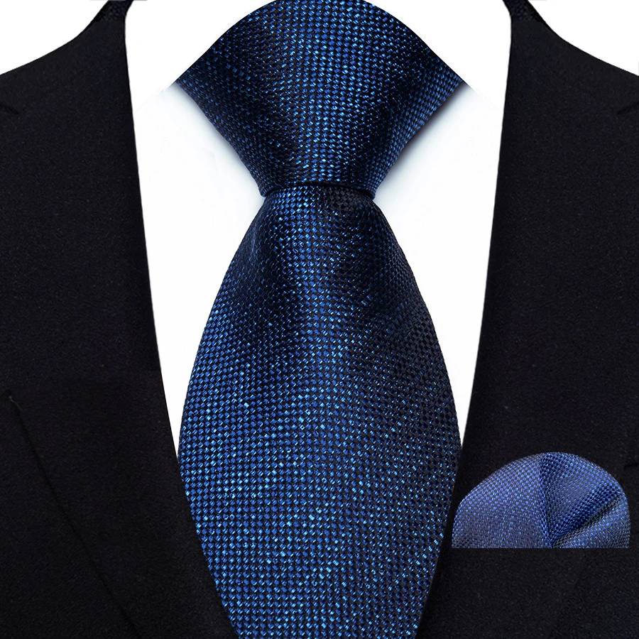 Luxury Mens Tie Luxury Navy Color 8cm NeckTie Pocket Square Set For Men Formal Fashion Wedding Business High Quality Gravata