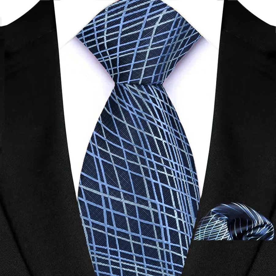 Luxury Mens Tie Luxury Navy Color 8cm NeckTie Pocket Square Set For Men Formal Fashion Wedding Business High Quality Gravata