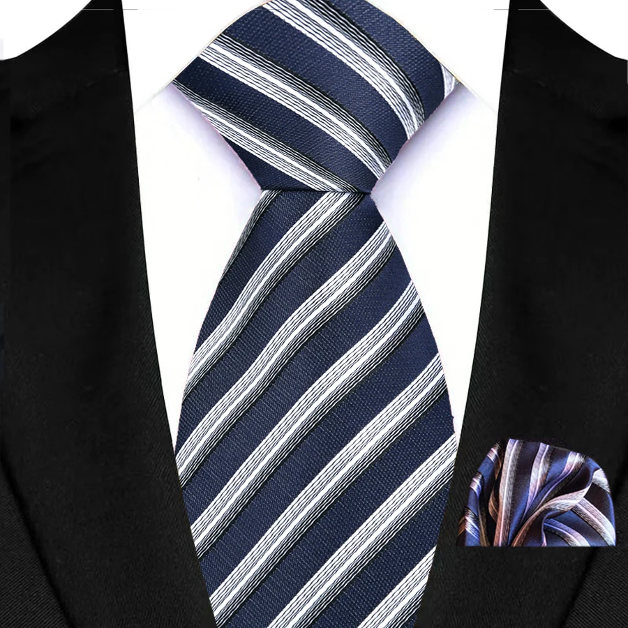 Luxury Mens Tie Luxury Navy Color 8cm NeckTie Pocket Square Set For Men Formal Fashion Wedding Business High Quality Gravata