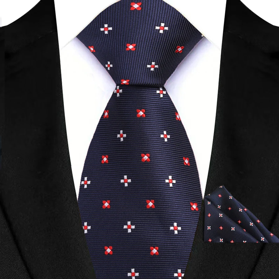Luxury Mens Tie Luxury Navy Color 8cm NeckTie Pocket Square Set For Men Formal Fashion Wedding Business High Quality Gravata