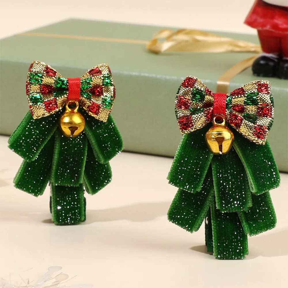2pcs Cute Christmas Tree Hair Clips For Girls Green Tree Decor Hair Accessories With Glitter Star New Year Christmas Gifts