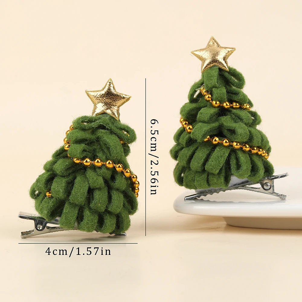 2pcs Cute Christmas Tree Hair Clips For Girls Green Tree Decor Hair Accessories With Glitter Star New Year Christmas Gifts