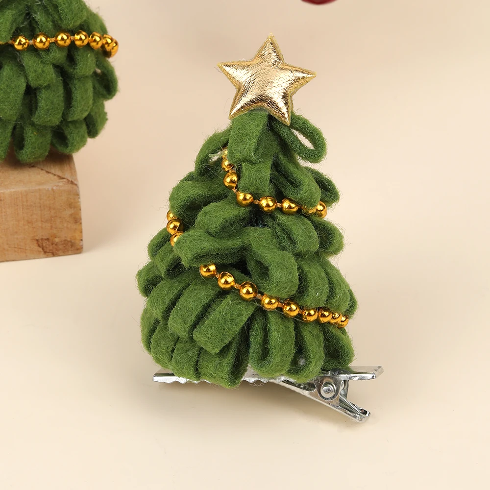 2pcs Cute Christmas Tree Hair Clips For Girls Green Tree Decor Hair Accessories With Glitter Star New Year Christmas Gifts