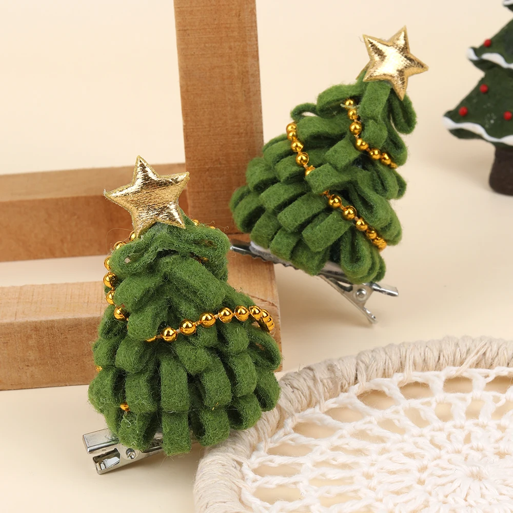 2pcs Cute Christmas Tree Hair Clips For Girls Green Tree Decor Hair Accessories With Glitter Star New Year Christmas Gifts