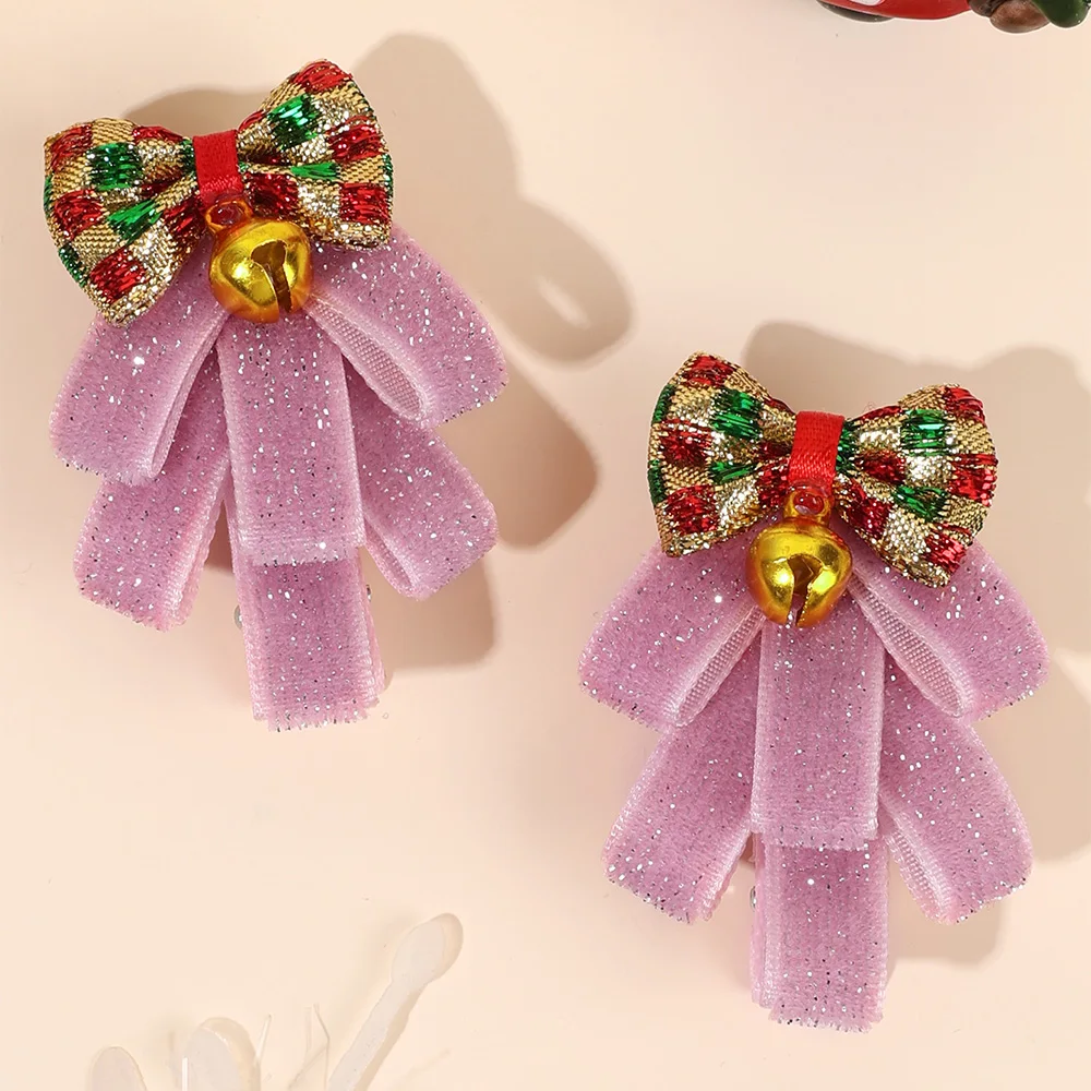 2pcs Cute Christmas Tree Hair Clips For Girls Green Tree Decor Hair Accessories With Glitter Star New Year Christmas Gifts