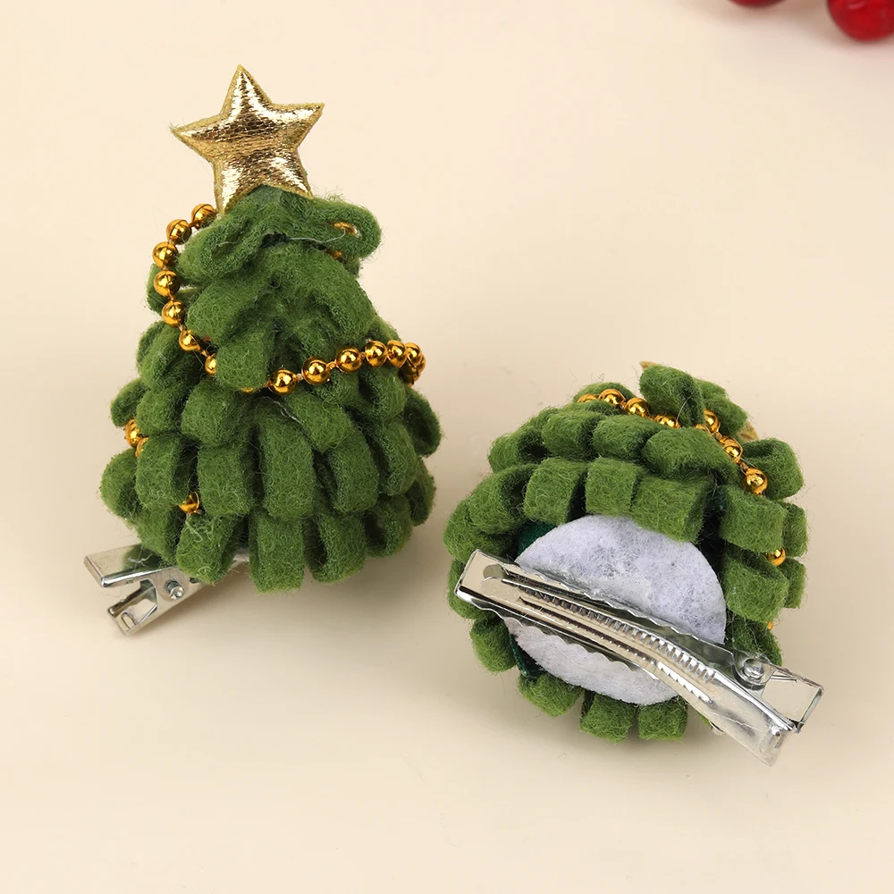 2pcs Cute Christmas Tree Hair Clips For Girls Green Tree Decor Hair Accessories With Glitter Star New Year Christmas Gifts