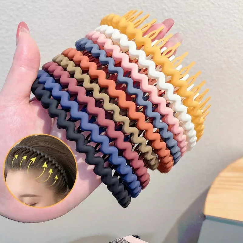 3Pcs Fashion Wave Headbands for Women Solid Color Toothed Non-slip Hair Bands Girl Face Wash Sports Hairbands Hair Accessories
