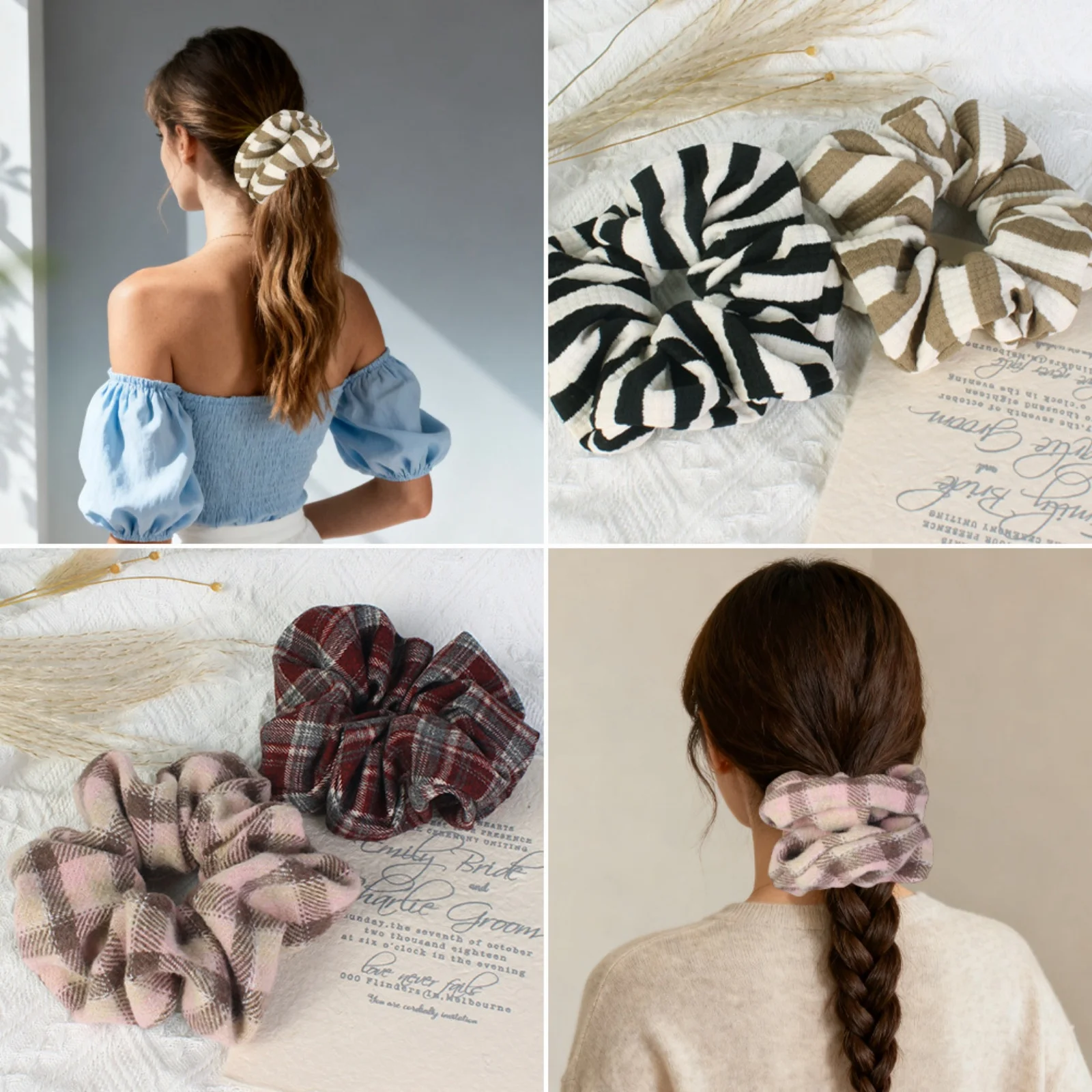 1PC Plaid Hair Scrunchies For Women, Multi-color Checkered Hair Ties, Vintage Elastic Hair Bands, Korean Style Hair Accessory