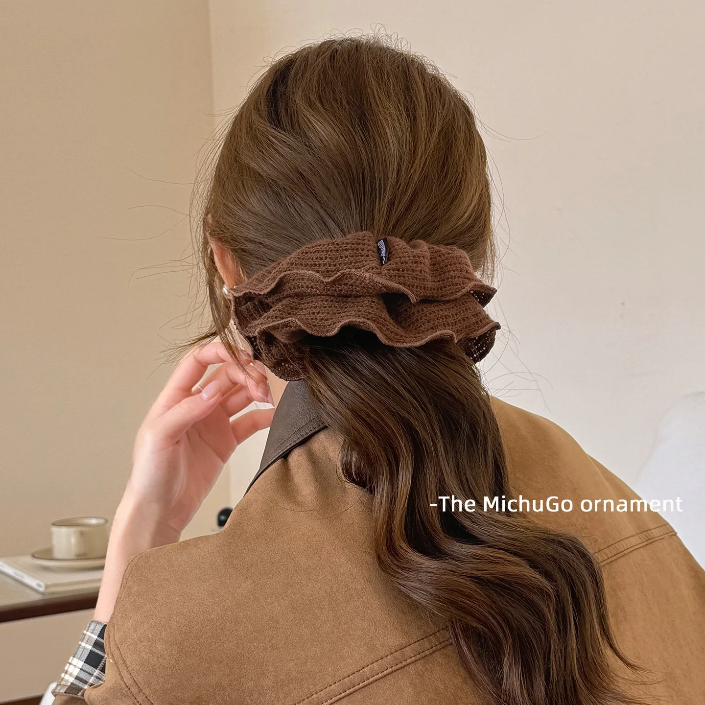 1pc Autumn/Winter Vintage Style Wool Knit Hair Scrunchie, High Elasticity Hair Tie for Low Ponytail, 2025 New Hair Accessory
