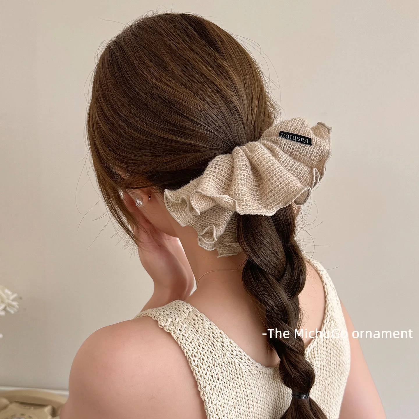 1pc Autumn/Winter Vintage Style Wool Knit Hair Scrunchie, High Elasticity Hair Tie for Low Ponytail, 2025 New Hair Accessory