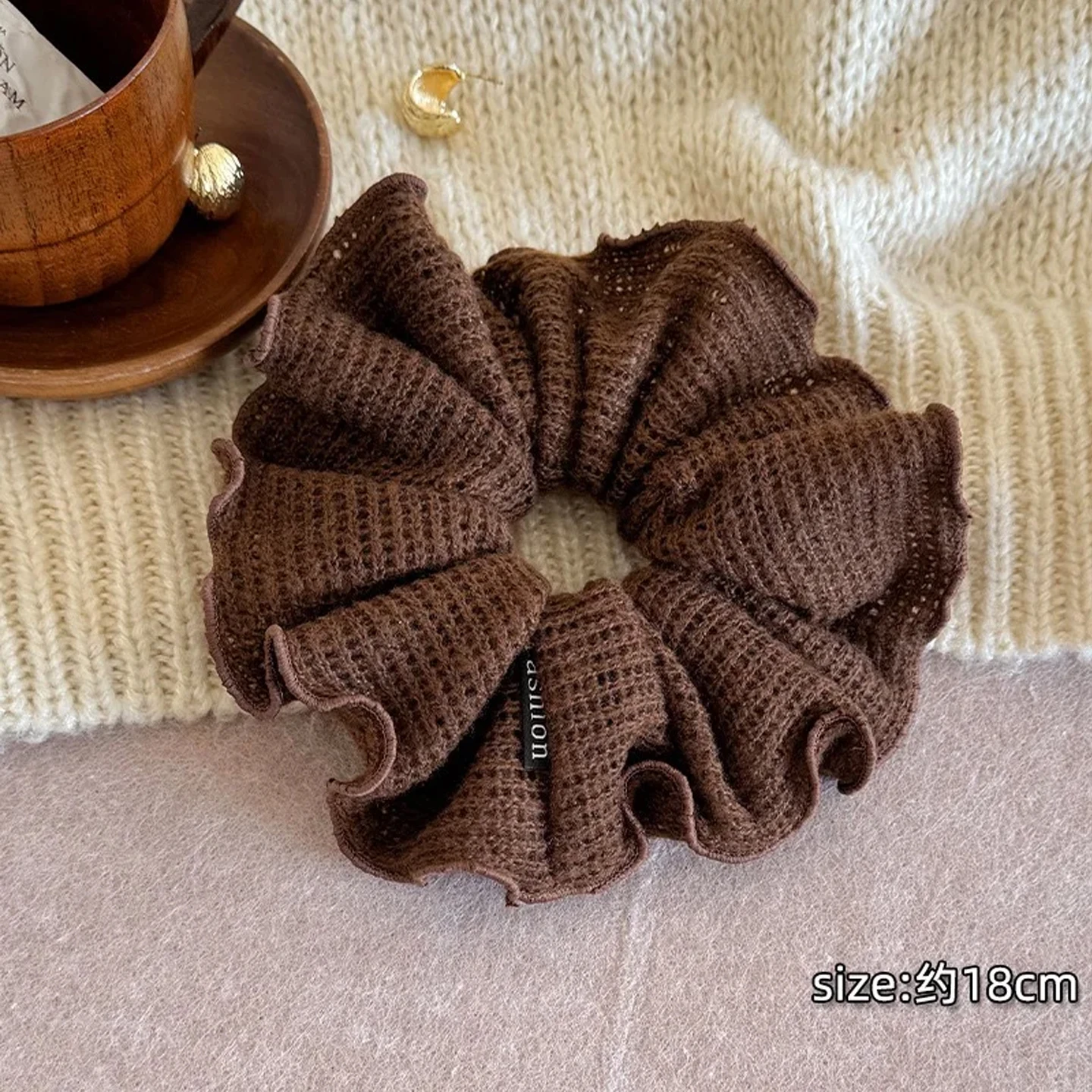 1pc Autumn/Winter Vintage Style Wool Knit Hair Scrunchie, High Elasticity Hair Tie for Low Ponytail, 2025 New Hair Accessory