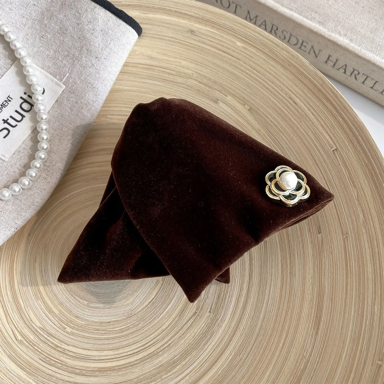 1pc Vintage Velvet Camellia Triangle Hair Clip for Women, High-End Style, Back of Head Hairpin, Updo Shark Clip Hair Accessory