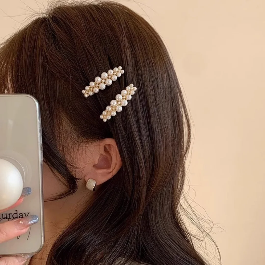 Korean Style Side Pearl Bangs Hair Clip for Women, Forehead Clip Hair Accessory, Internet Celebrity 2025 New Model, High-End Sid