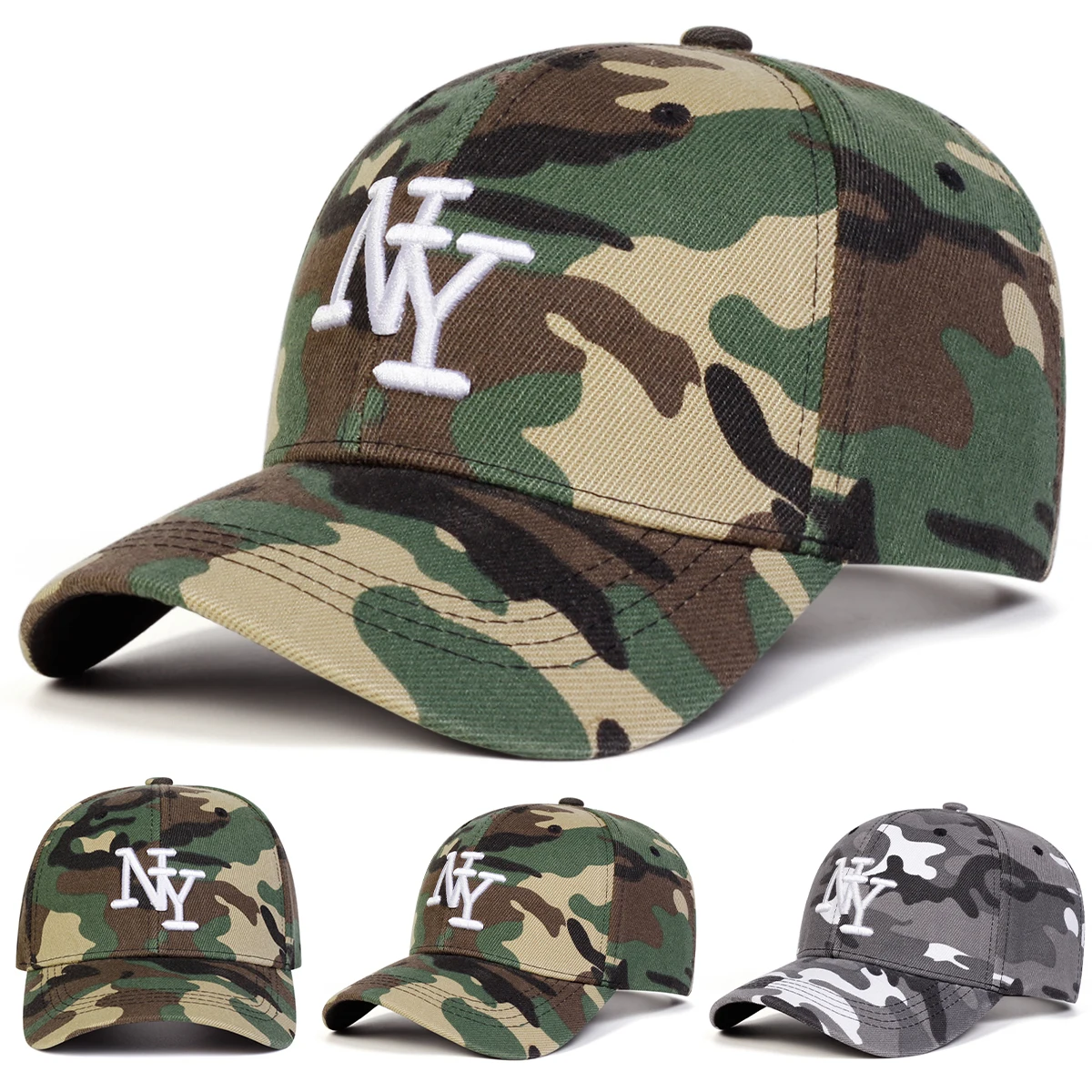 Unisex NY Letter Embroidery Camouflage Baseball Caps Spring Autumn Outdoor Adjustable Casual Hats Sunscreen Hat Sports Cap