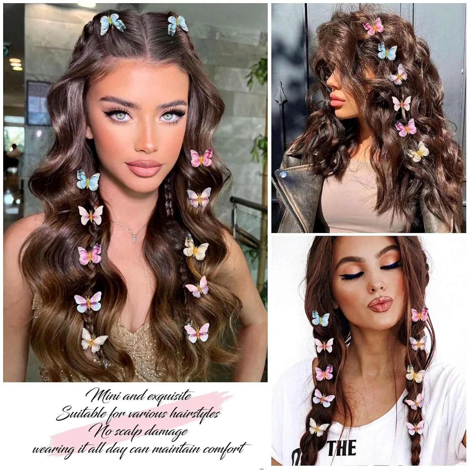 10pcs Princess Super Fairy Gradient Butterfly Hair Clip Headpiece Bohemian Style Braided Curly Hair Cute and Playful Hair Clip