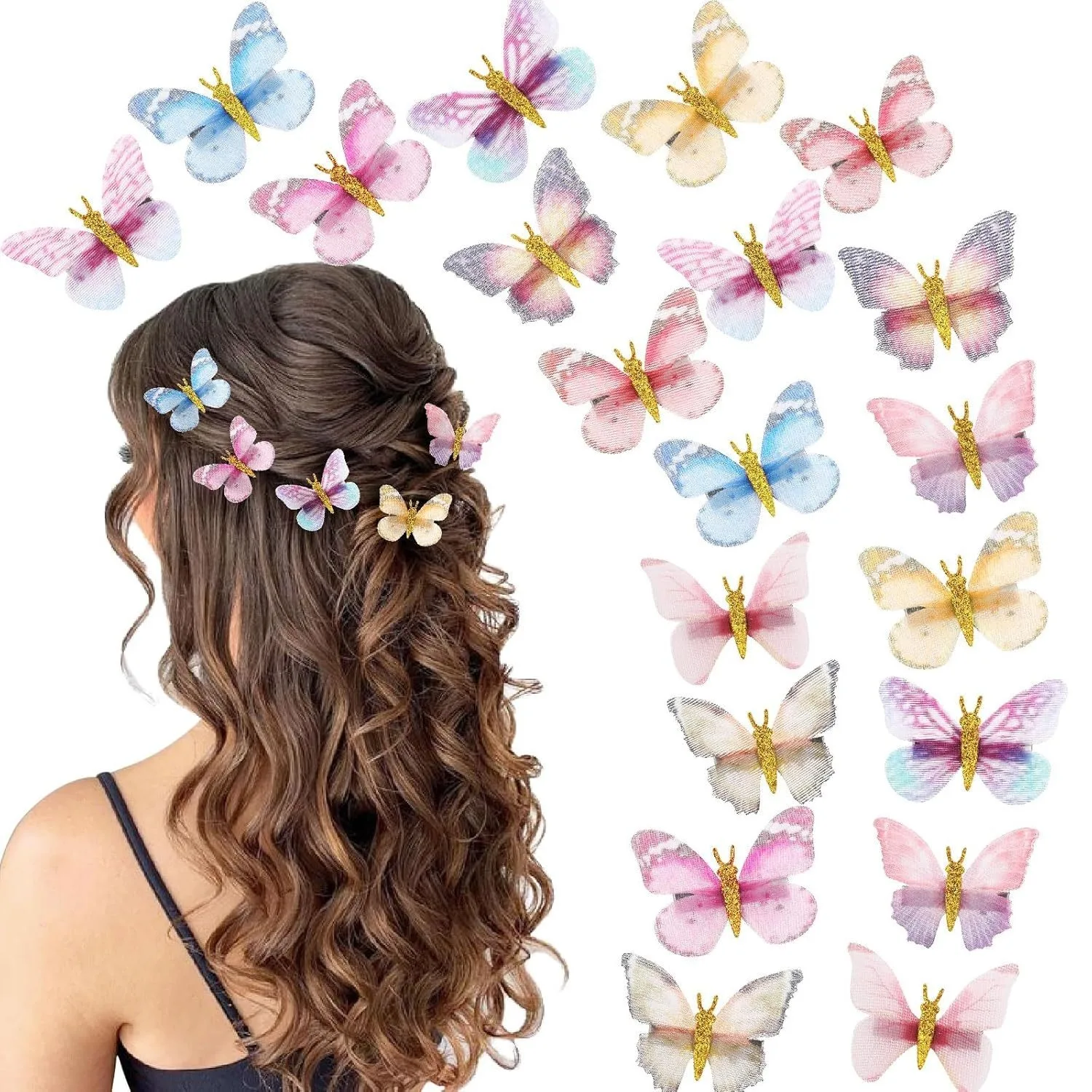 10pcs Princess Super Fairy Gradient Butterfly Hair Clip Headpiece Bohemian Style Braided Curly Hair Cute and Playful Hair Clip