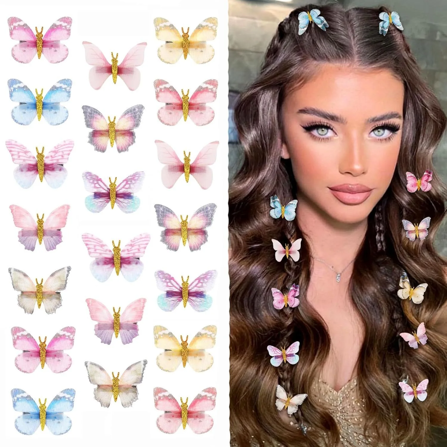 10pcs Princess Super Fairy Gradient Butterfly Hair Clip Headpiece Bohemian Style Braided Curly Hair Cute and Playful Hair Clip