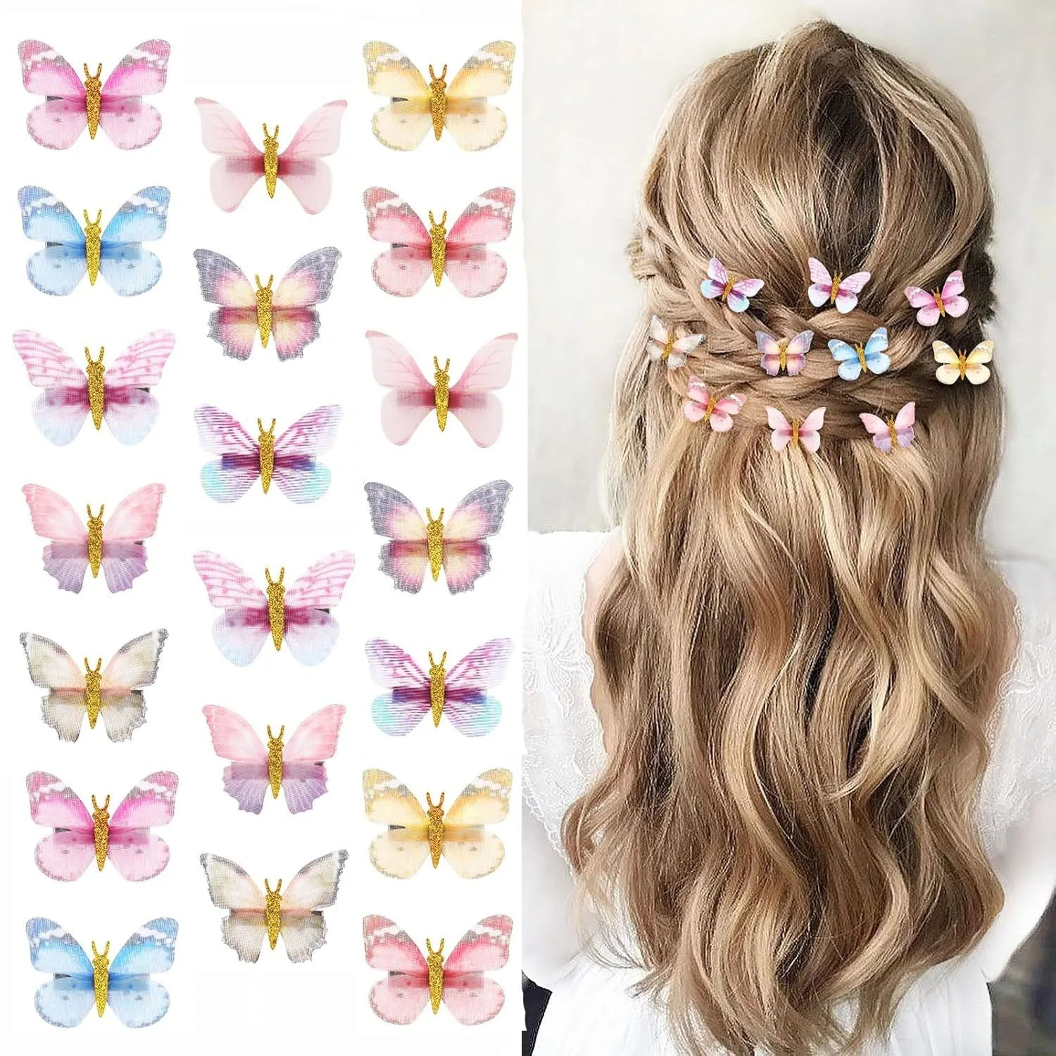 10pcs Princess Super Fairy Gradient Butterfly Hair Clip Headpiece Bohemian Style Braided Curly Hair Cute and Playful Hair Clip