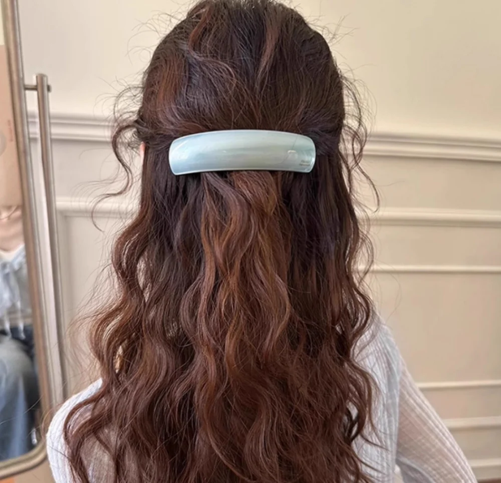 1Pc Fashion Curve French Barrette Clips For Women Pearly Luster Acetate Hair Clips For Half-up, Updo Elegant Hairpin Accessories