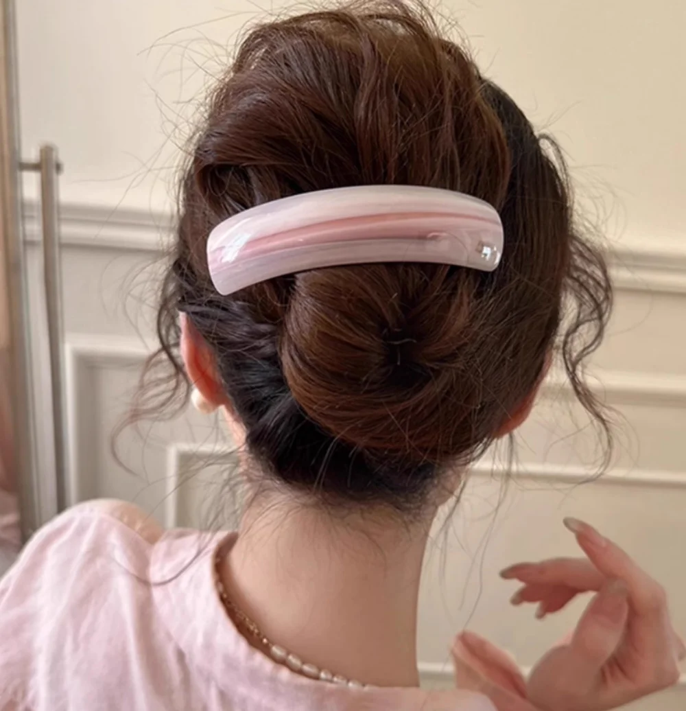 1Pc Fashion Curve French Barrette Clips For Women Pearly Luster Acetate Hair Clips For Half-up, Updo Elegant Hairpin Accessories
