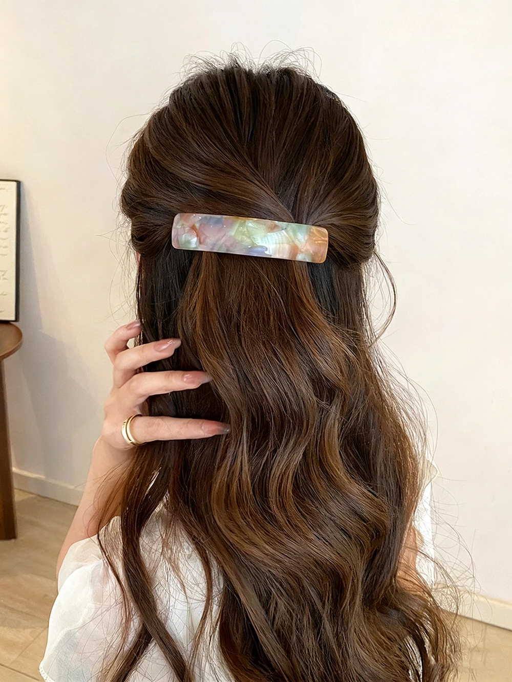 1Pc Fashion Curve French Barrette Clips For Women Pearly Luster Acetate Hair Clips For Half-up, Updo Elegant Hairpin Accessories