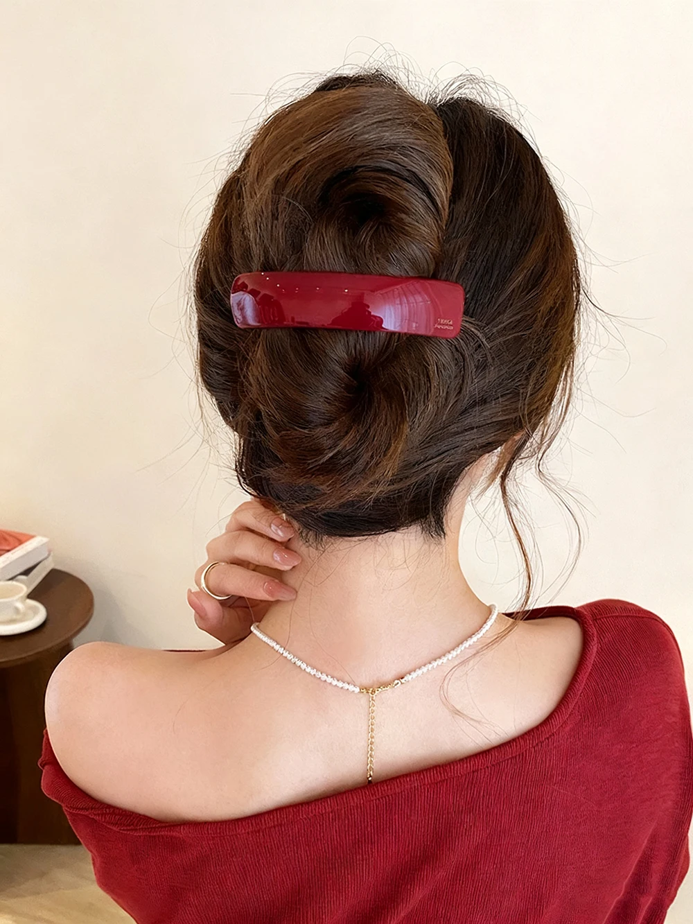 1Pc Fashion Curve French Barrette Clips For Women Pearly Luster Acetate Hair Clips For Half-up, Updo Elegant Hairpin Accessories