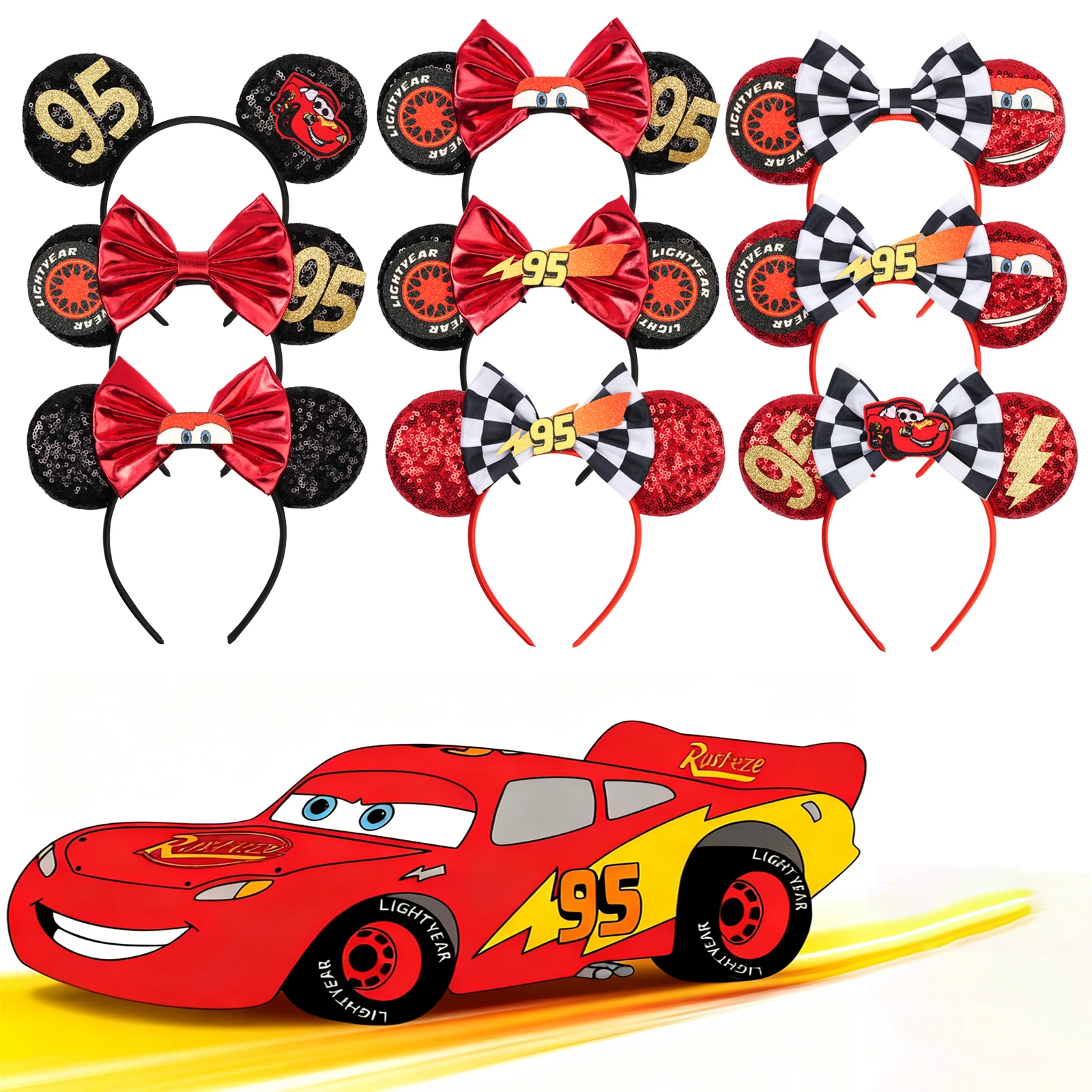 1pc Glitter Mouse Ear Headband with Cartoon Car Pattern Cute Headband Suitable for Theme Park Parties Wear Perfect Gifts