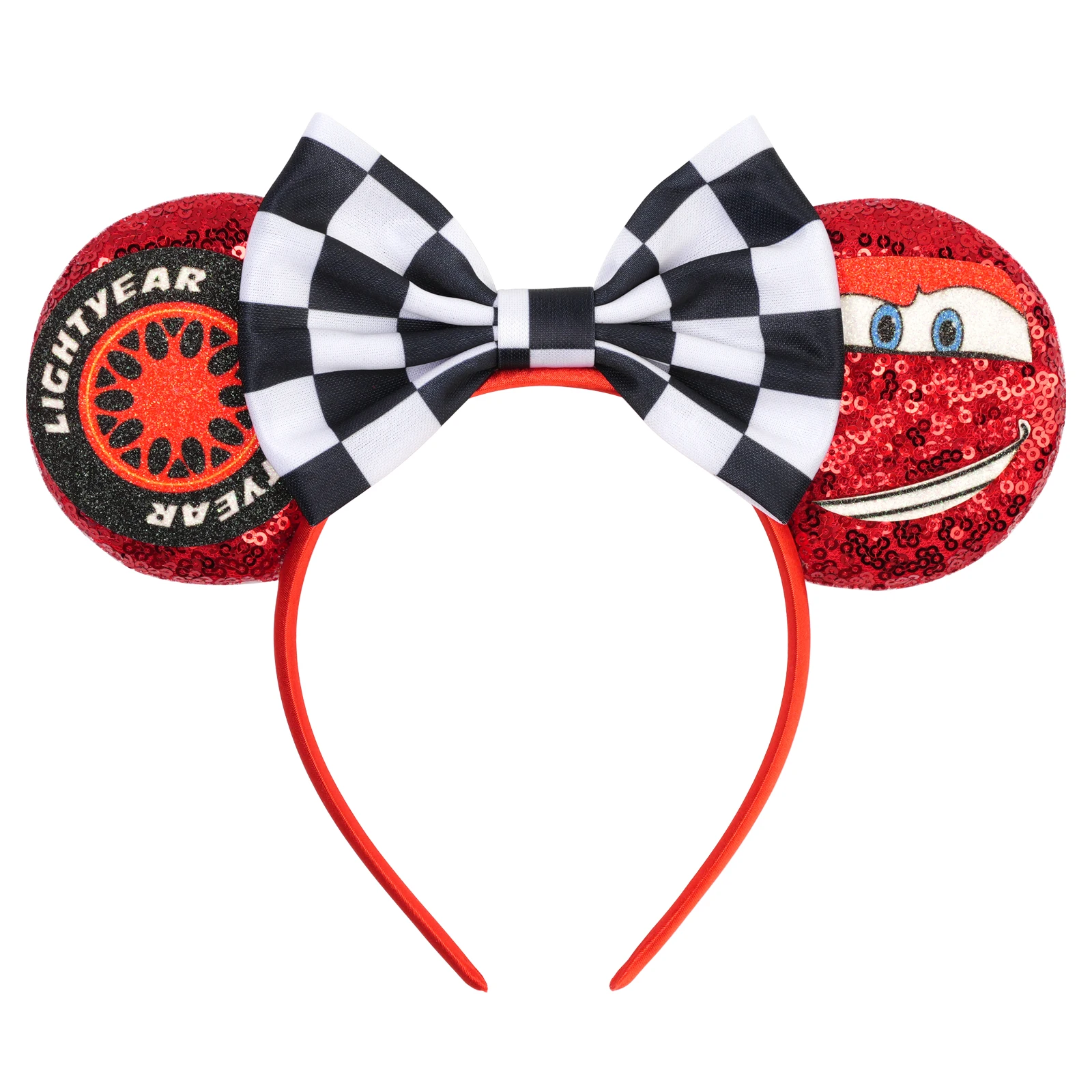 1pc Glitter Mouse Ear Headband with Cartoon Car Pattern Cute Headband Suitable for Theme Park Parties Wear Perfect Gifts