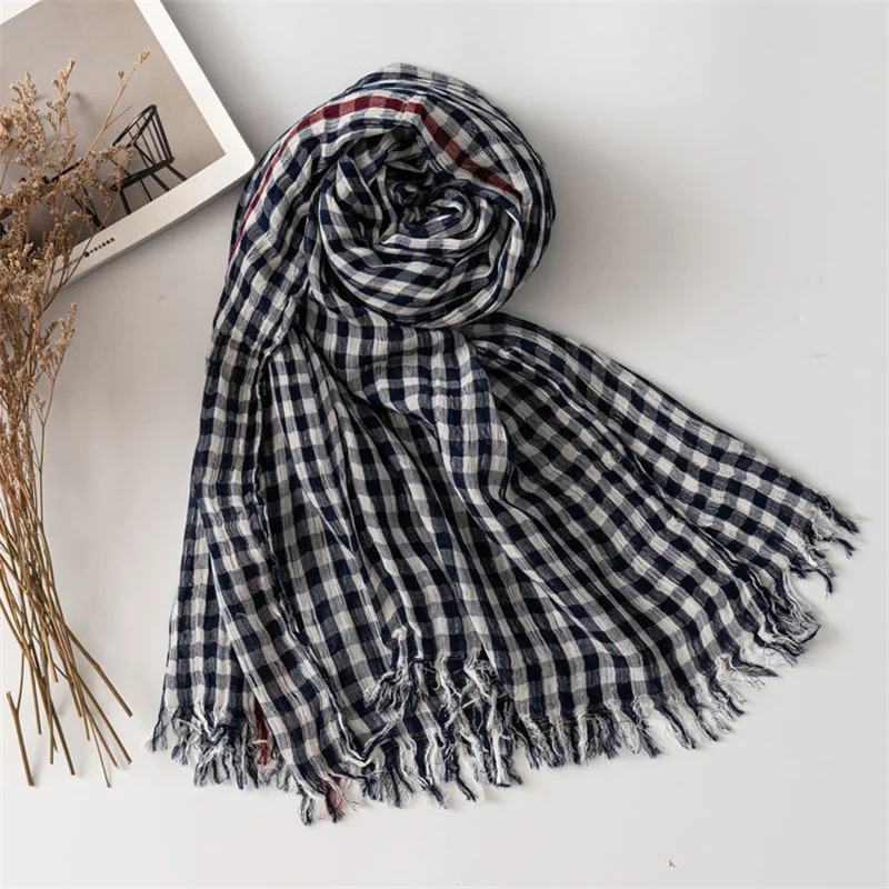 Luxury Plaid Cotton Linen Women's Scarf Autumn Warm Neckerchief Pashmina Foulard Female Soft Bufanda Muffler Scarves