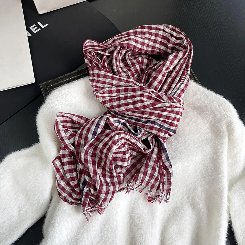Luxury Plaid Cotton Linen Women's Scarf Autumn Warm Neckerchief Pashmina Foulard Female Soft Bufanda Muffler Scarves