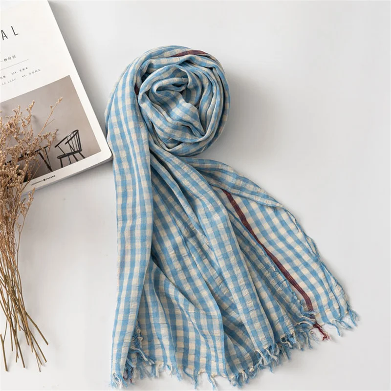 Luxury Plaid Cotton Linen Women's Scarf Autumn Warm Neckerchief Pashmina Foulard Female Soft Bufanda Muffler Scarves