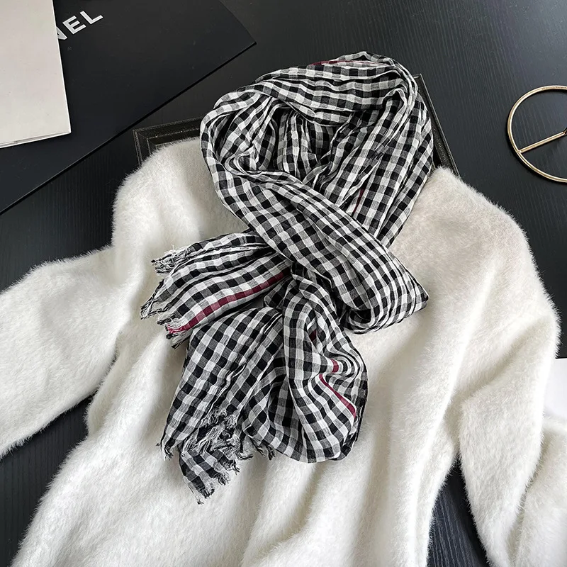 Luxury Plaid Cotton Linen Women's Scarf Autumn Warm Neckerchief Pashmina Foulard Female Soft Bufanda Muffler Scarves