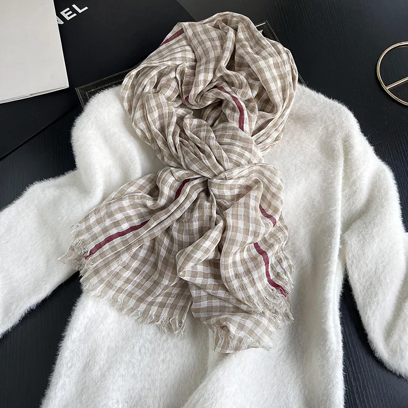 Luxury Plaid Cotton Linen Women's Scarf Autumn Warm Neckerchief Pashmina Foulard Female Soft Bufanda Muffler Scarves