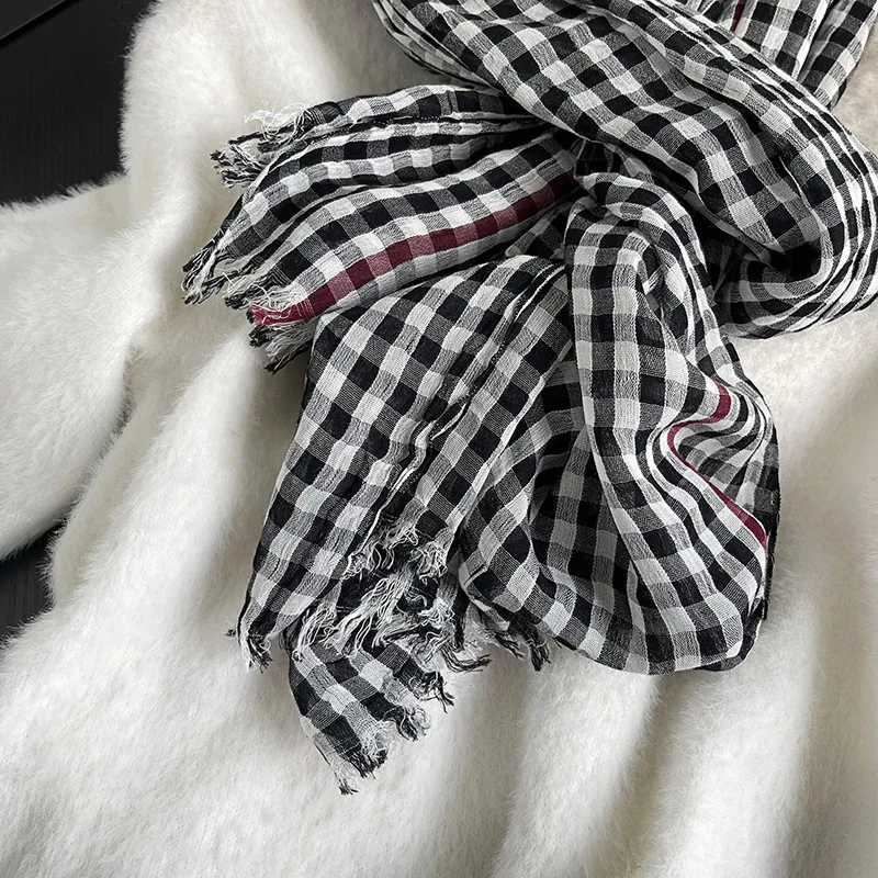 Luxury Plaid Cotton Linen Women's Scarf Autumn Warm Neckerchief Pashmina Foulard Female Soft Bufanda Muffler Scarves