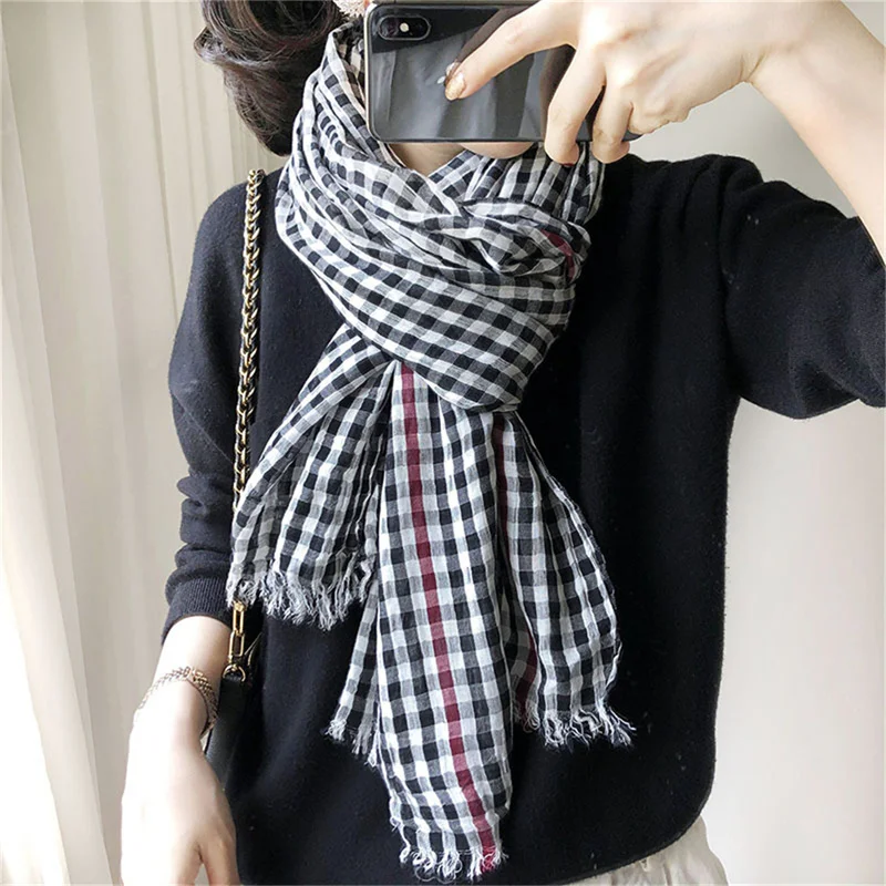 Luxury Plaid Cotton Linen Women's Scarf Autumn Warm Neckerchief Pashmina Foulard Female Soft Bufanda Muffler Scarves
