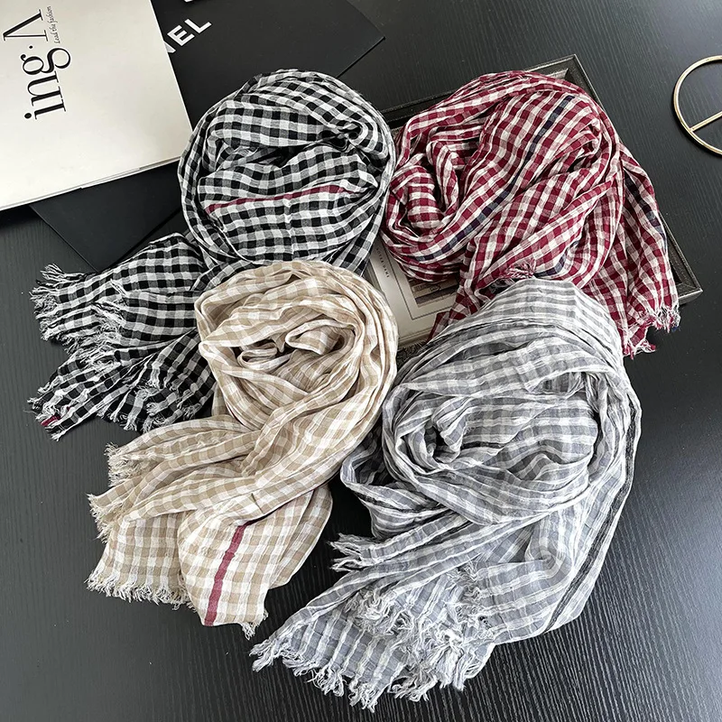Luxury Plaid Cotton Linen Women's Scarf Autumn Warm Neckerchief Pashmina Foulard Female Soft Bufanda Muffler Scarves