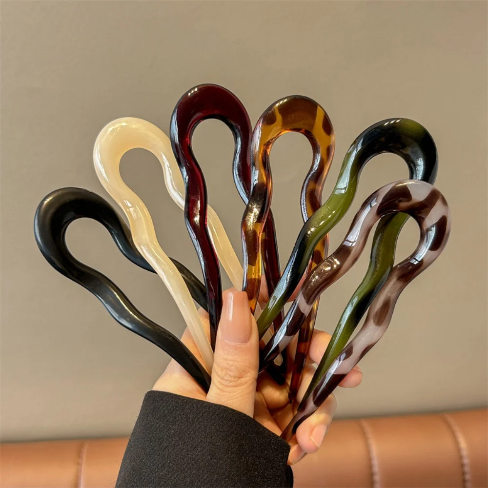 U-Shaped Hair Fork Fashion Tortoiseshell Acetate Acrylic Hairpin Geometric Headwear Hair Sticks Women Girls Hair Accessories