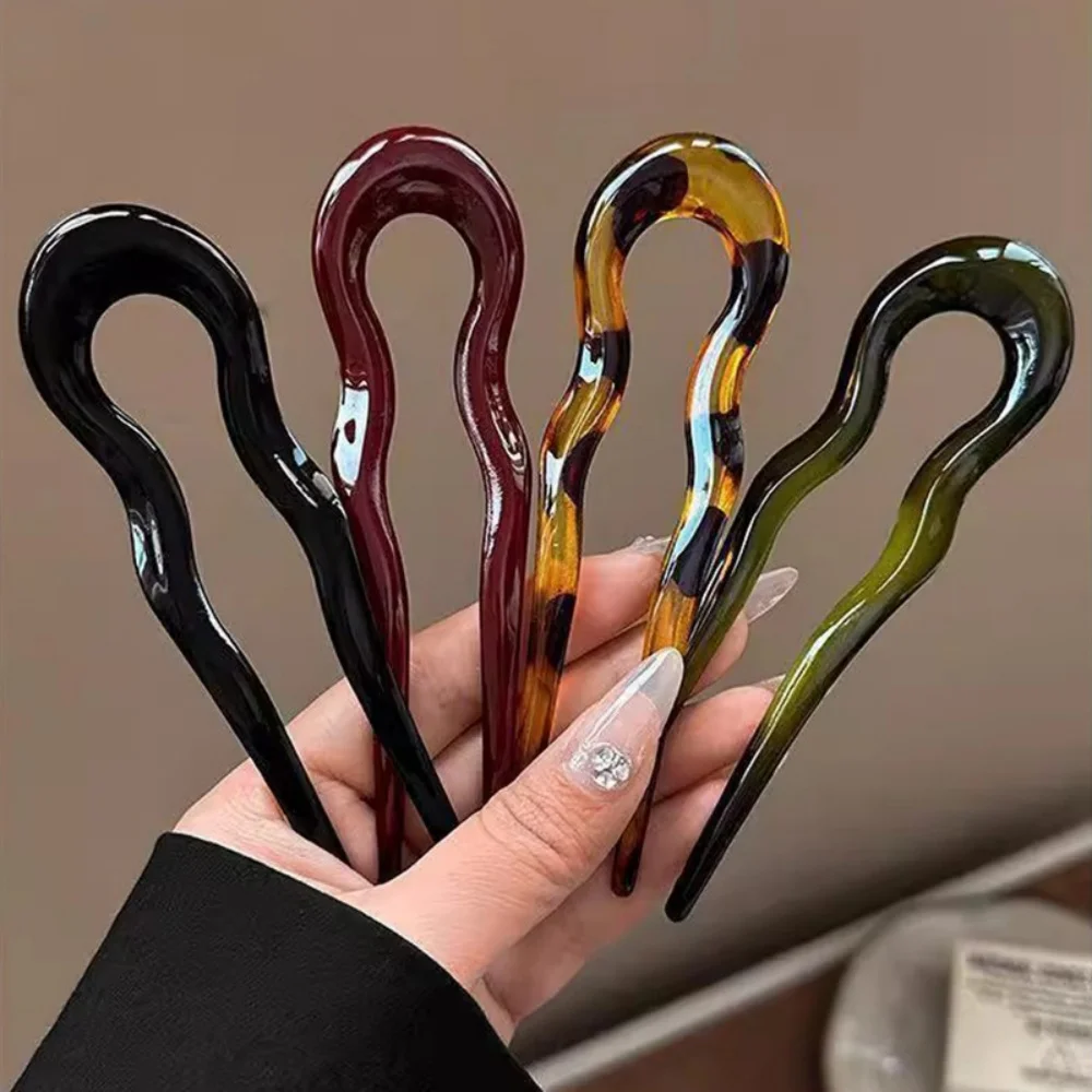 U-Shaped Hair Fork Fashion Tortoiseshell Acetate Acrylic Hairpin Geometric Headwear Hair Sticks Women Girls Hair Accessories