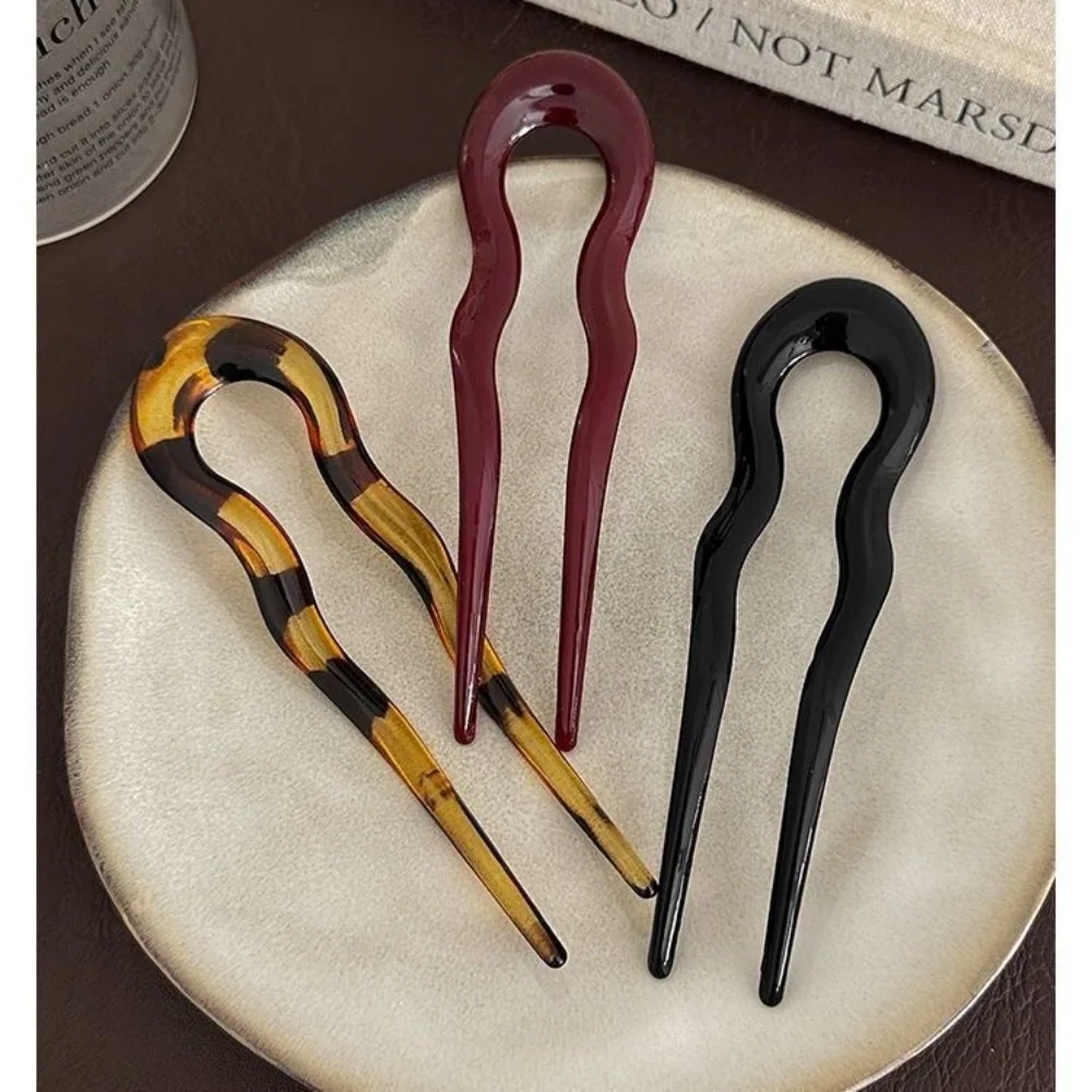 U-Shaped Hair Fork Fashion Tortoiseshell Acetate Acrylic Hairpin Geometric Headwear Hair Sticks Women Girls Hair Accessories
