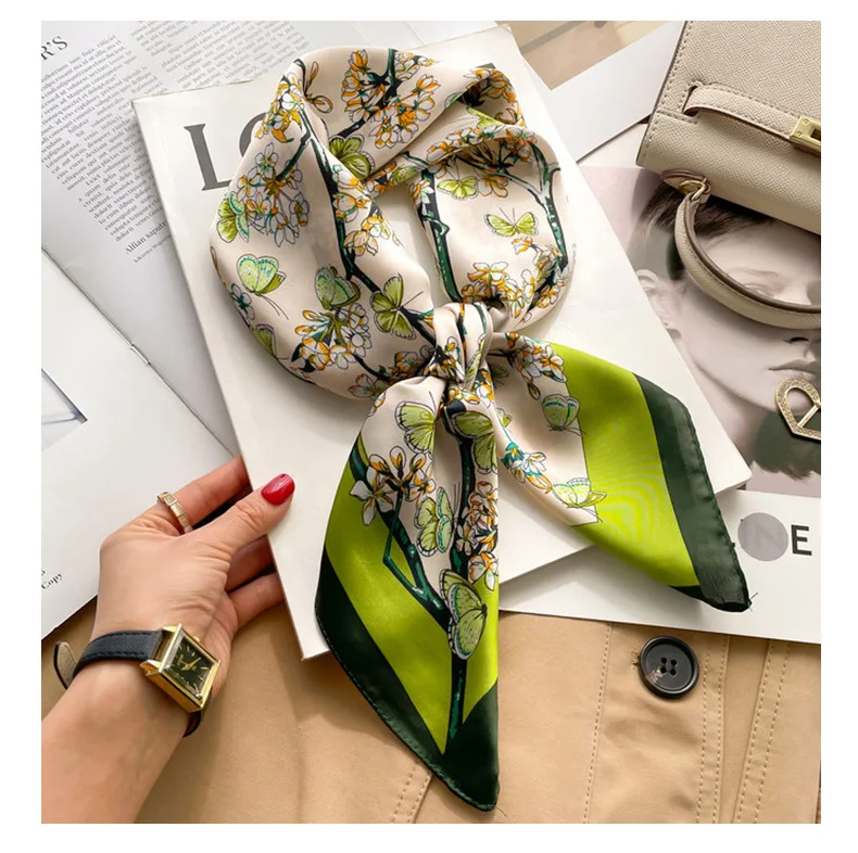 Brand Floral Print Silk Square Scarf Women Soft Satin Kerchief Hairband Neckerchief Head Hijab Lady Headband Foulard Bag Ribbon