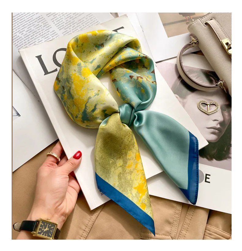 Brand Floral Print Silk Square Scarf Women Soft Satin Kerchief Hairband Neckerchief Head Hijab Lady Headband Foulard Bag Ribbon
