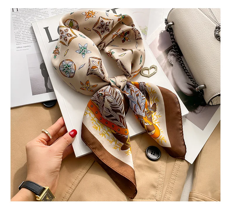 Brand Floral Print Silk Square Scarf Women Soft Satin Kerchief Hairband Neckerchief Head Hijab Lady Headband Foulard Bag Ribbon