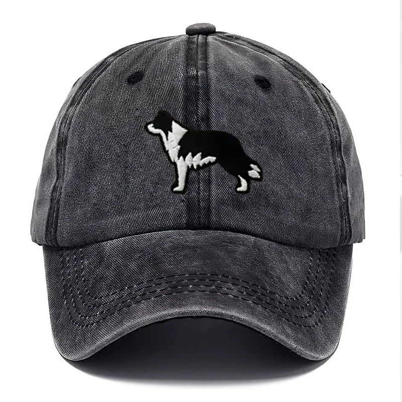 Border Collie Washed Cotton Baseball Cap Vintage Embroidery Unisex Distressed Snapback Hat Casual Animal Lover Gift Daily Hat