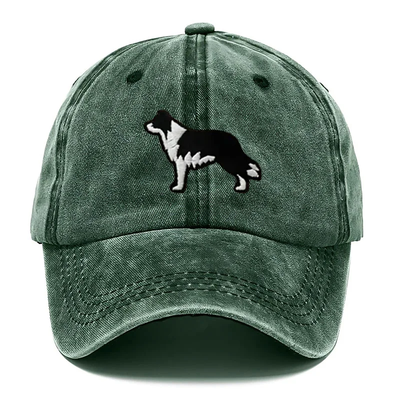 Border Collie Washed Cotton Baseball Cap Vintage Embroidery Unisex Distressed Snapback Hat Casual Animal Lover Gift Daily Hat