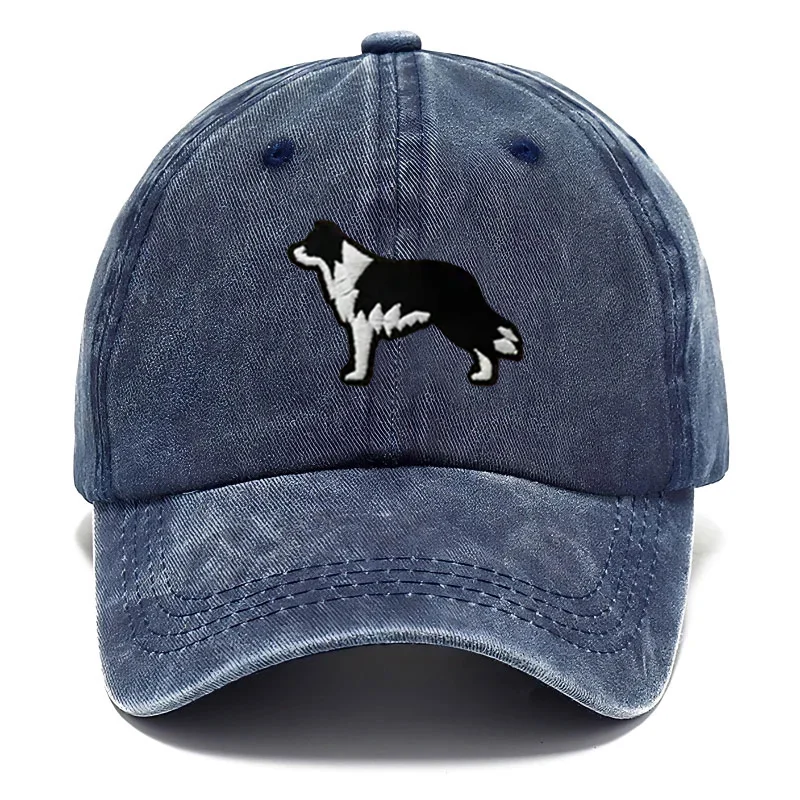 Border Collie Washed Cotton Baseball Cap Vintage Embroidery Unisex Distressed Snapback Hat Casual Animal Lover Gift Daily Hat