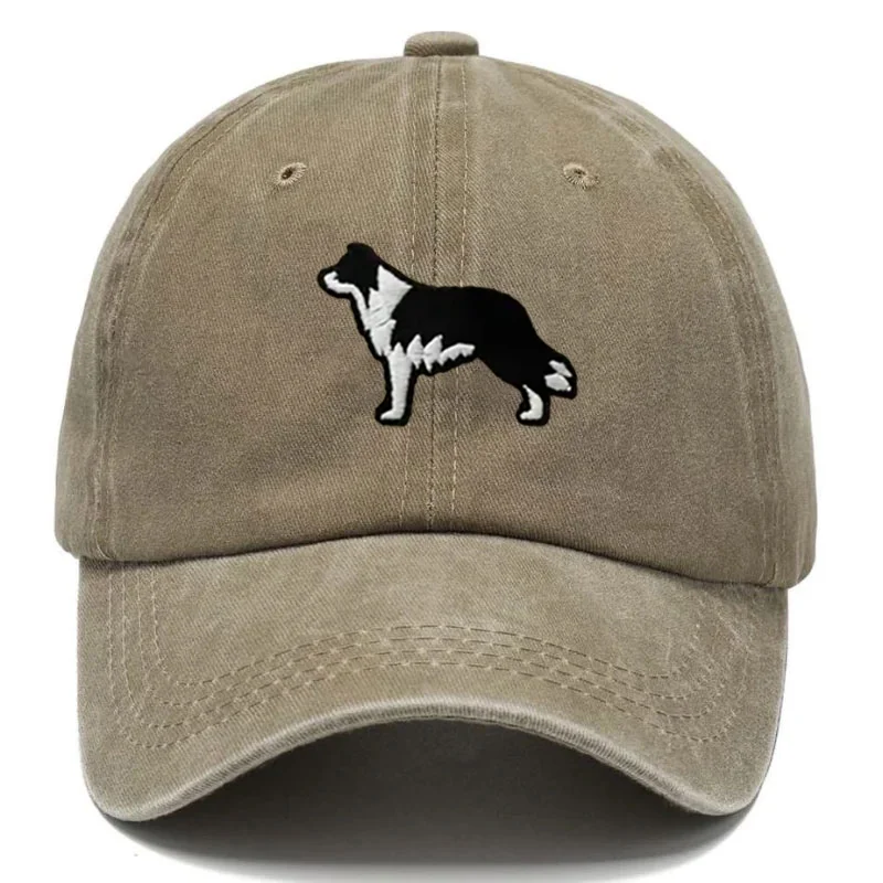 Border Collie Washed Cotton Baseball Cap Vintage Embroidery Unisex Distressed Snapback Hat Casual Animal Lover Gift Daily Hat