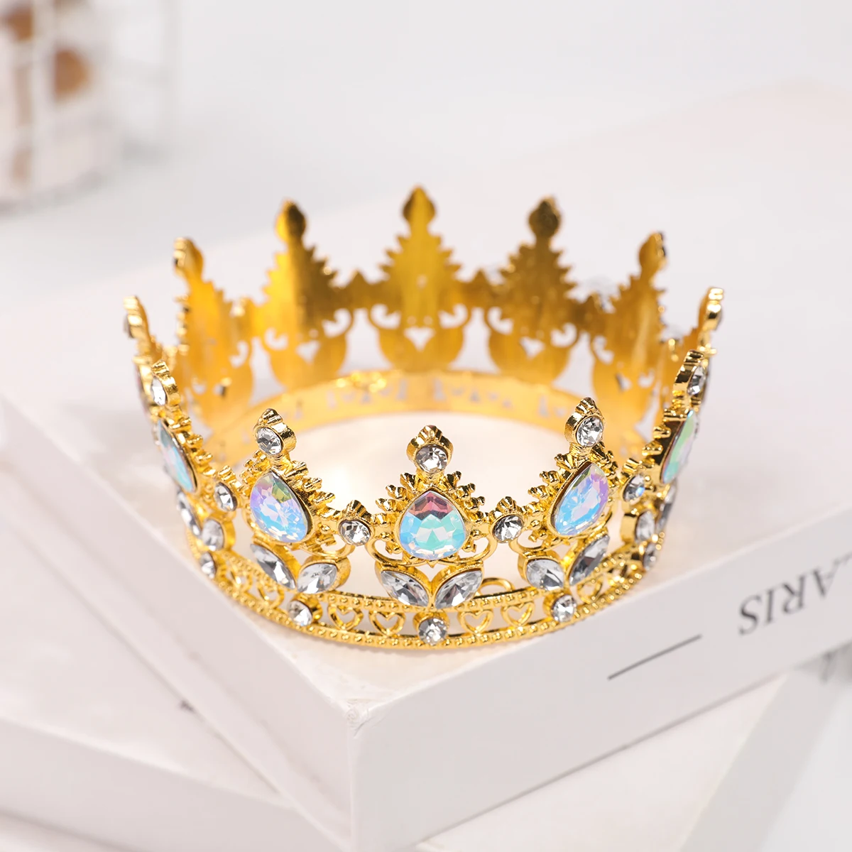 Rose Gold Powder Diamond Round Crown - Luxury Water Droplet Style Children's Birthday Crown - Princess Style Wedding Dress Accessory