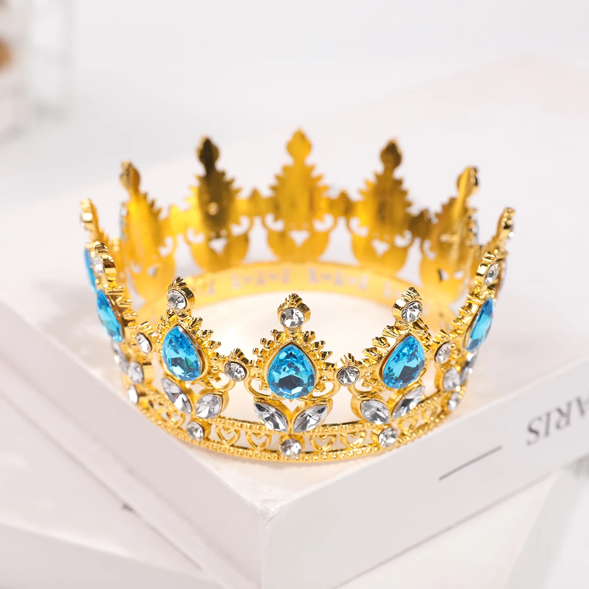 Rose Gold Powder Diamond Round Crown - Luxury Water Droplet Style Children's Birthday Crown - Princess Style Wedding Dress Accessory
