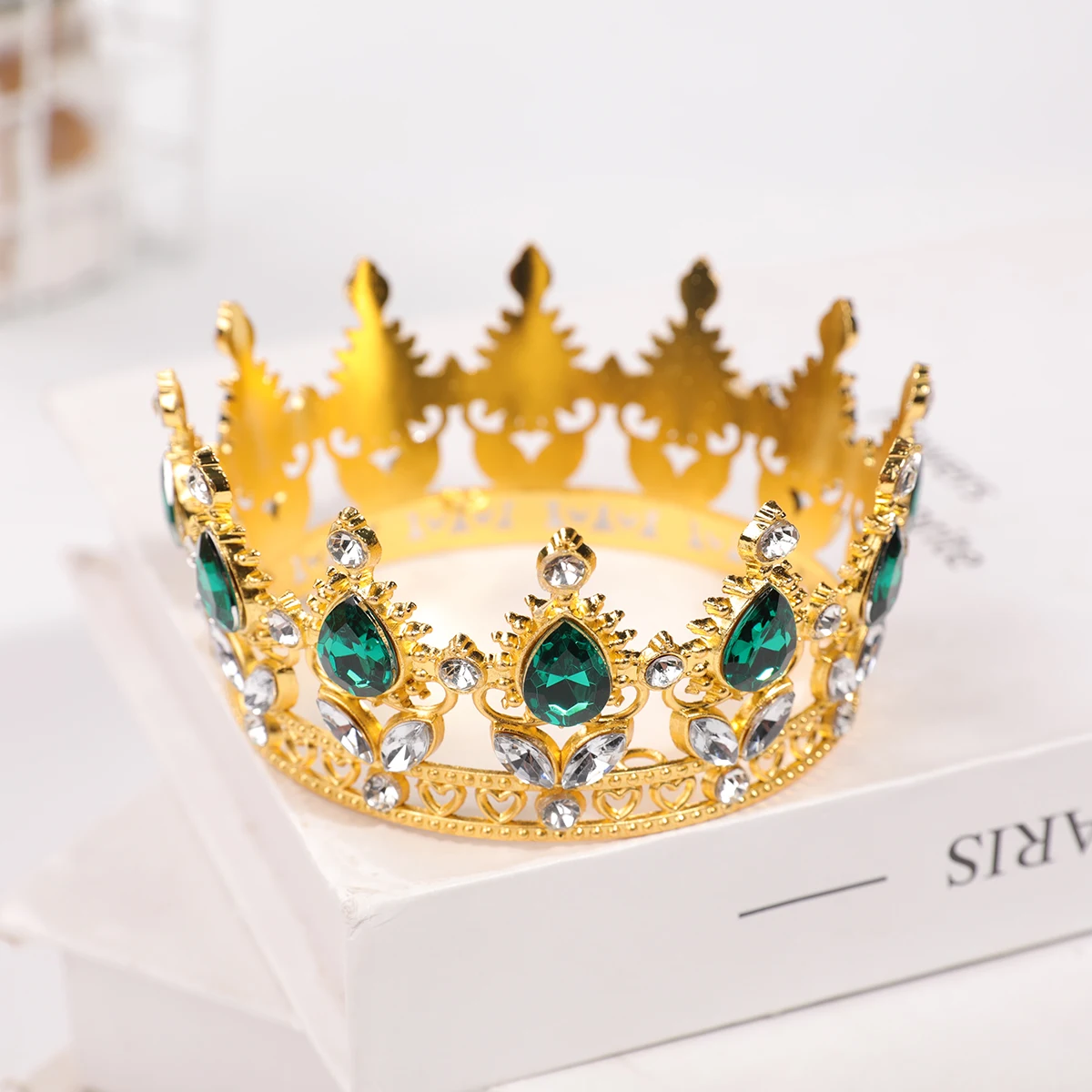 Rose Gold Powder Diamond Round Crown - Luxury Water Droplet Style Children's Birthday Crown - Princess Style Wedding Dress Accessory