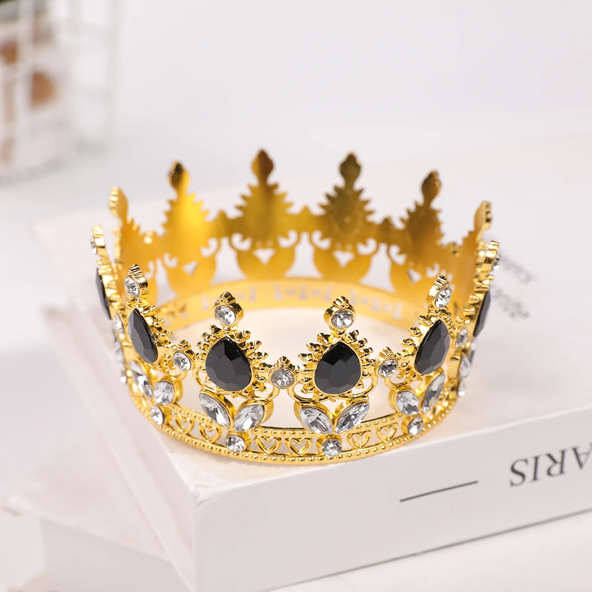 Rose Gold Powder Diamond Round Crown - Luxury Water Droplet Style Children's Birthday Crown - Princess Style Wedding Dress Accessory